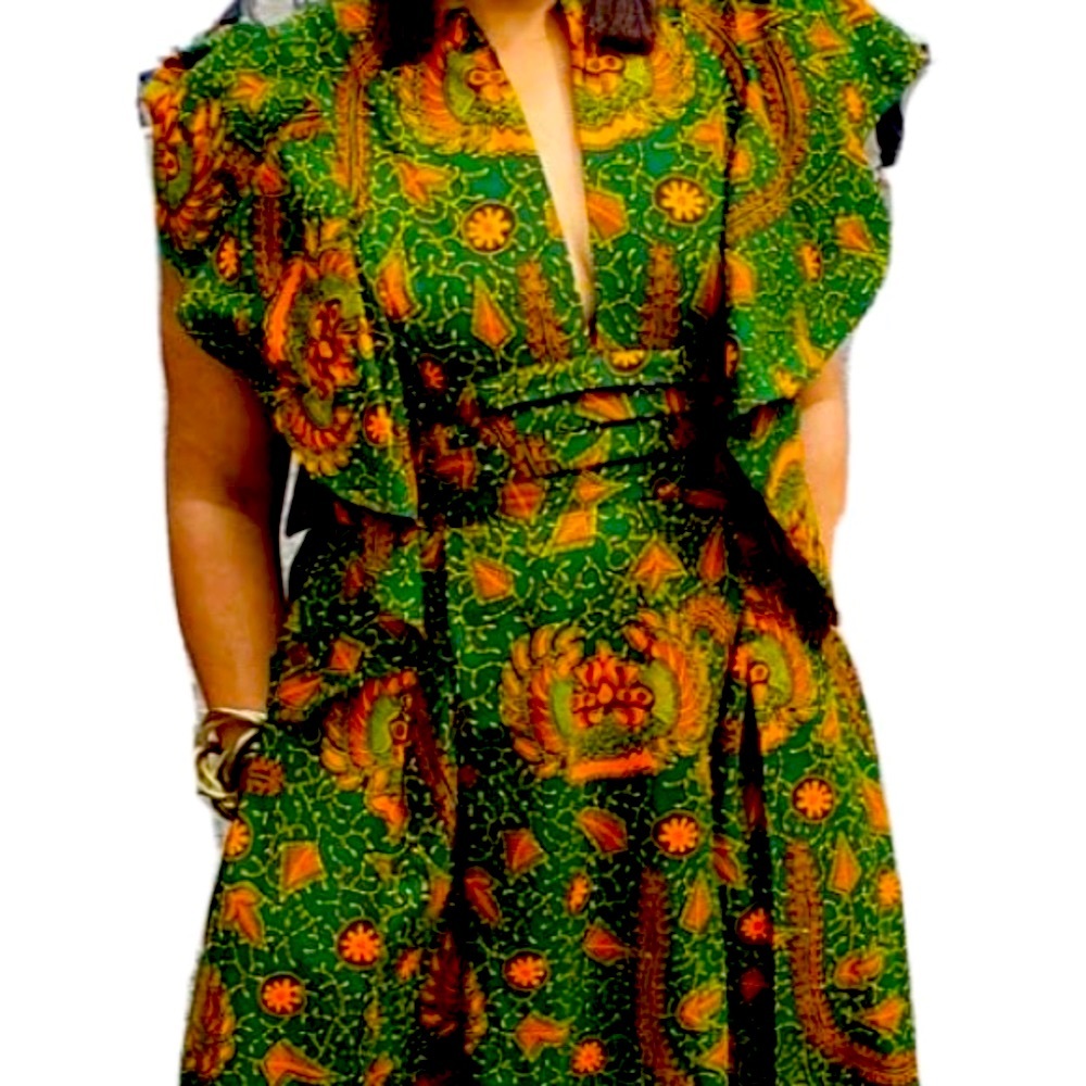 Brand New Ankara Green & Orange Maxi Dress (African). UK Size 14 / US Size 10 - Picture 3 of 6
